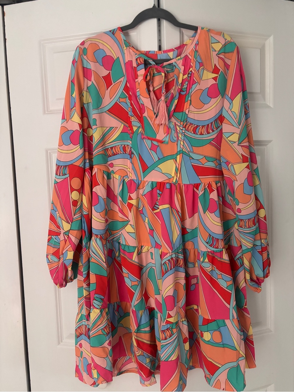 Multicolor Abstract Print Tiered Dress